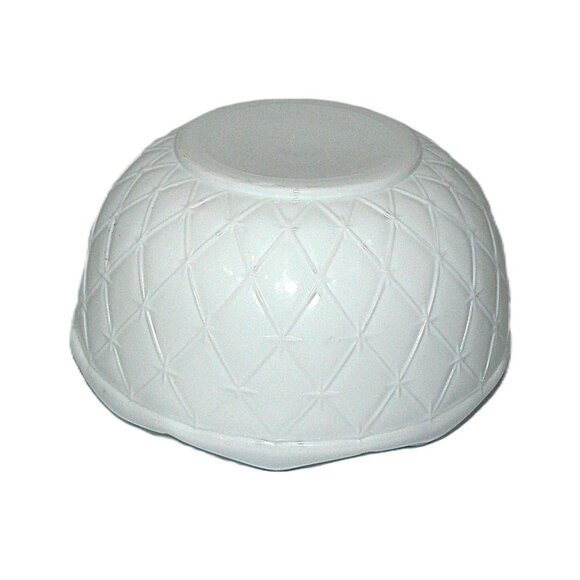 Vintage White Milk Glass Bowl w Ruffled Crimped Edge & Diamond Pattern - Picture 4 of 4